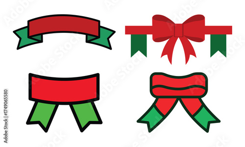 Festive Assortment of Red and Green Christmas Ribbon and Bow Decorations for Holiday Crafts and Celebratory Designs