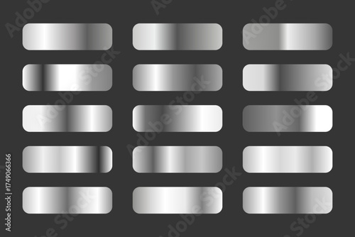 Set of Metallic Silver Gradient Collection for Luxury Design, Shiny Texture Swatches Vector Set