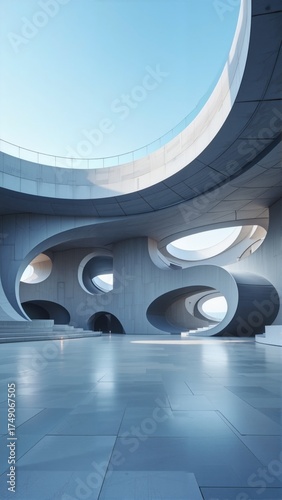 Modern Architectural Interior with Curved Concrete Design and Natural Light

