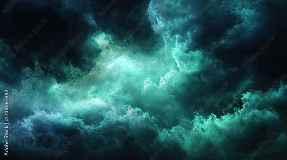Obraz premium Emerald storm cloud nebula panoramic scene