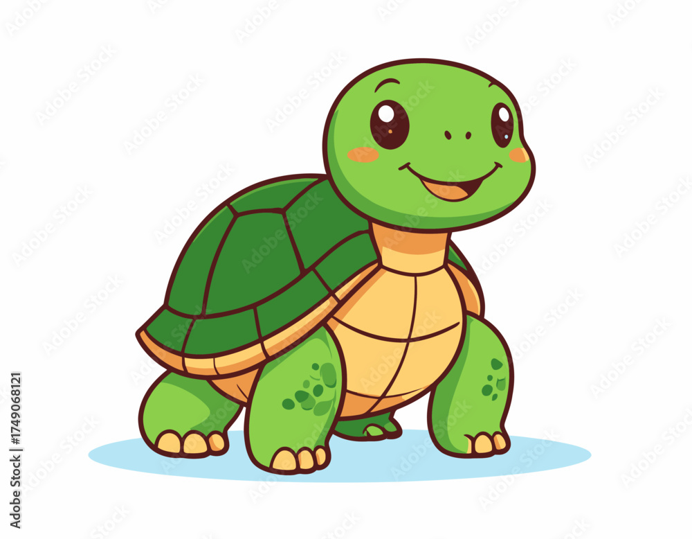 Fototapeta premium Cute Cartoon Turtle – Flat 2D Kawaii Vector Illustration