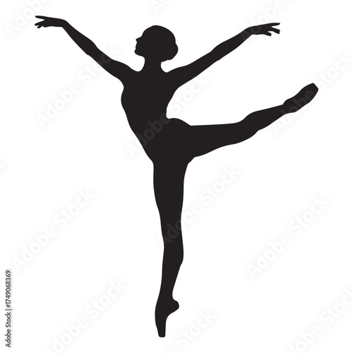 Silhouette of a graceful ballerina performing an elegant arabesque pose on pointe shoes
