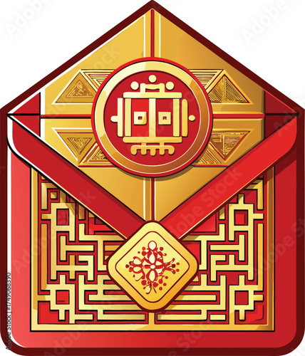 Lunar Digital Innovation golden geometric symbol for crypto prosperity and digital wealth blessings