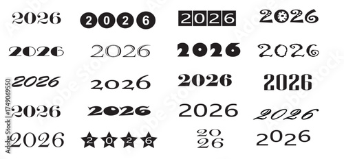 2026 New Year Vector Typography Design Set and Numbers Collection