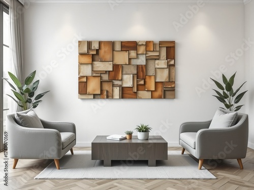 Modern Living Room Interior Design with Wooden Art Wall