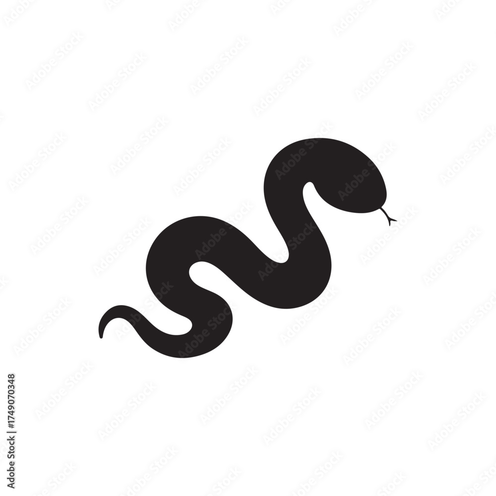 Fototapeta premium Black cute snake silhouette vector flat illustration design on white background