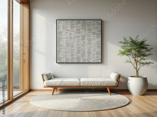 Modern Minimalist Living Room with Natural Light and Indoor Plant
