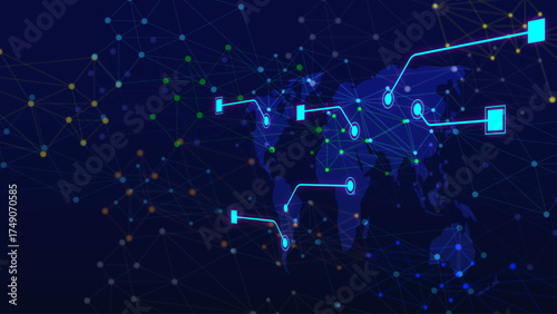 World Map Global Network Communication and Data Exchange