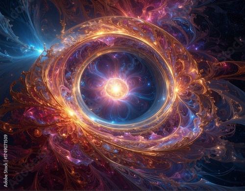 Cosmic Eye: Iridescent Interstellar Nebula Circle Abstract Space Art