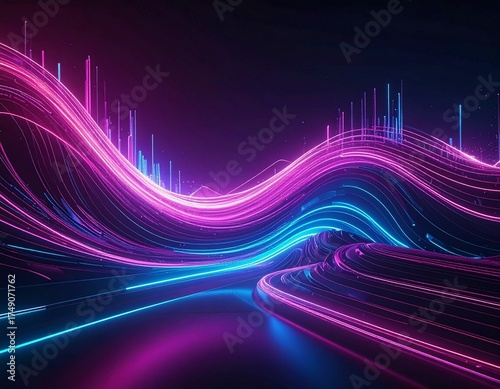 Vibrant Neon Light Trails Wave Abstract Background Future Technological Exploration