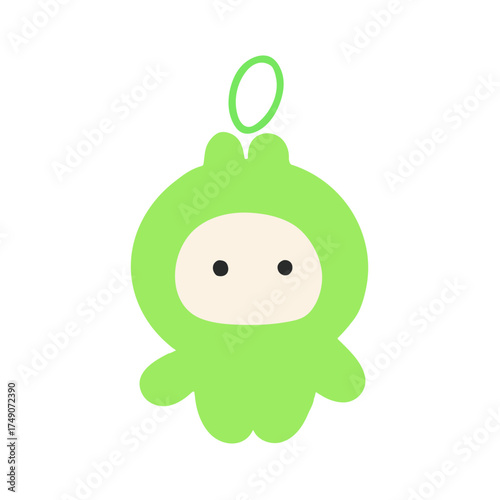 明るい緑のマスコットキャラクターのぬいぐるみアイコン素材｜推し活やファン活動に使えるかわいいイラストデザイン
