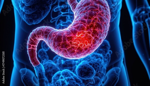 Explore the human stomach with stunning detail for medical research and education, showcasing anatomy with vibrant colors and dynamic visuals for optimal understanding