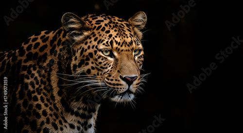 Majestic Leopard Portrait on Dark Background – Intense Wildlife Close-Up