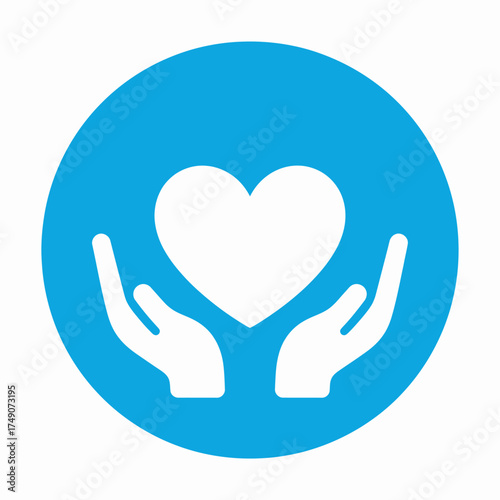 Simple and symbolic design of hands holding a white heart on a blue circle, representing compassion and the spirit of World Diabetes Day.