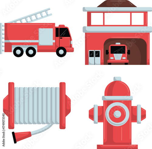 Fire Truck and Station Illustration