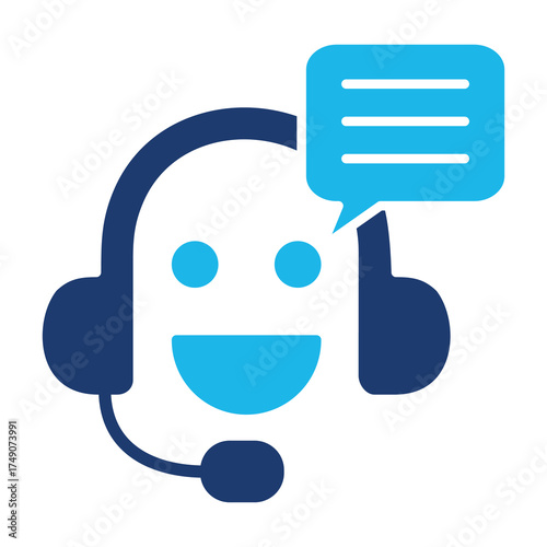 Support Icon In Blue Monochrome Flat Design, Vector Illustration
