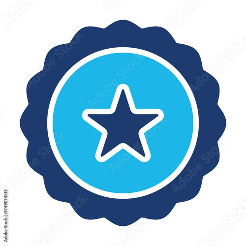 Badge Icon In Blue Monochrome Flat Design, Vector Illustration