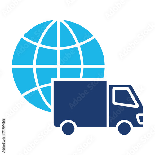Worldwide Icon In Blue Monochrome Flat Design, Vector Illustration
