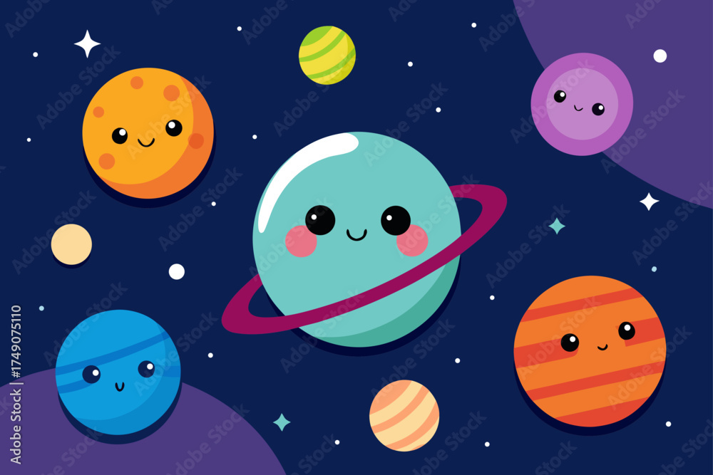 Fototapeta premium cute cartoon planets collage space