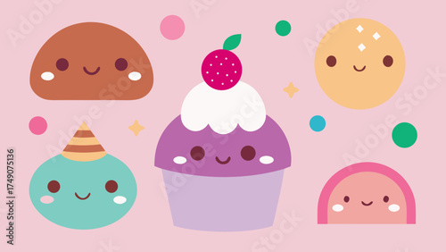 cute kawaii desserts collage background