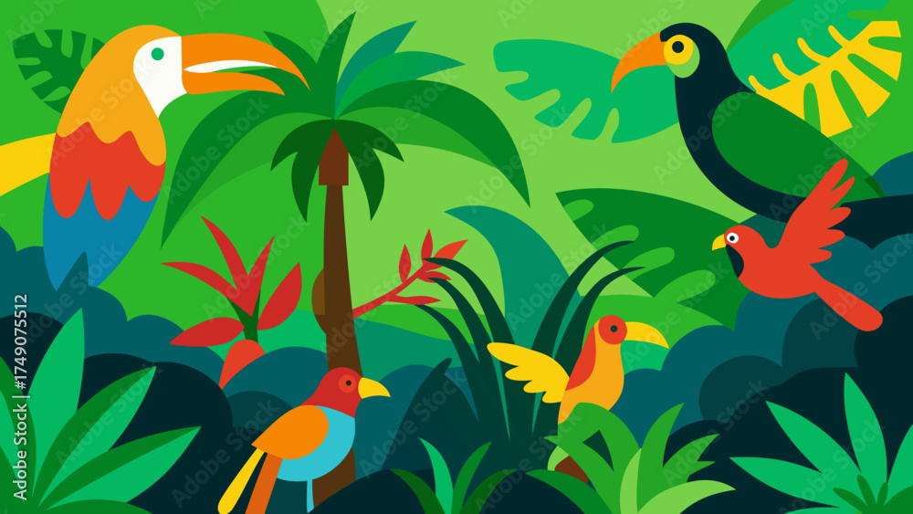 Naklejka premium tropical rainforest collage exotic birds
