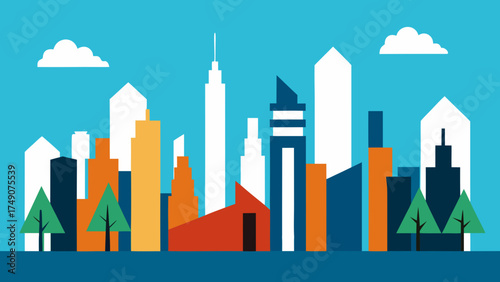 urban skyline collage paper cut style