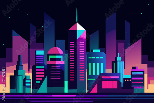 urban cityscape collage neon lights sky