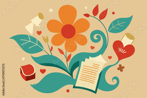 vintage paper texture collage floral element