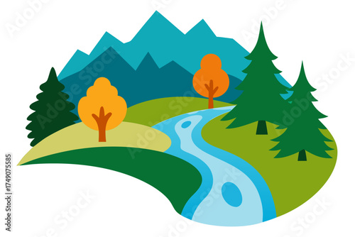 watercolor nature collage rivers trees