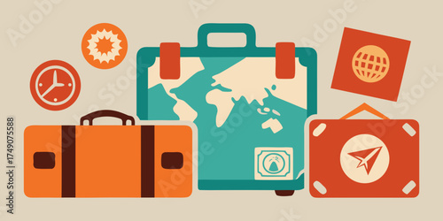 vintage travel collage suitcases stamps