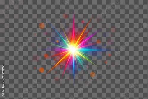 Rainbow explosion with bright colorful burst of light isolated transparent background PNG