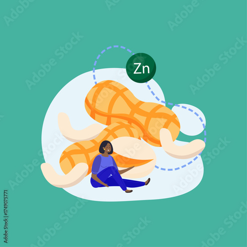 Healthy Nutritious Peanut Illustration Featuring Zinc Element and a Person Relaxing