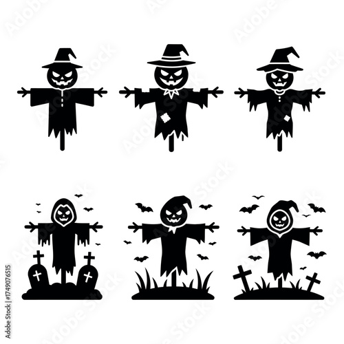 Scarecrow icon set collection in flat design style