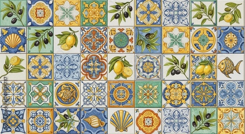Colorful Decorative Ceramic Tile Pattern Background for Interior Design