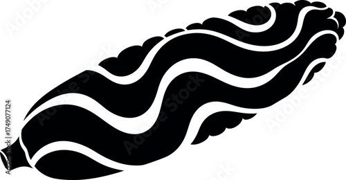 Black silhouette of a corn on the cob or maize with abstract white wavy lines across the surface, representing agriculture, food, harvest, summer, or an abstract farming vector icon.
