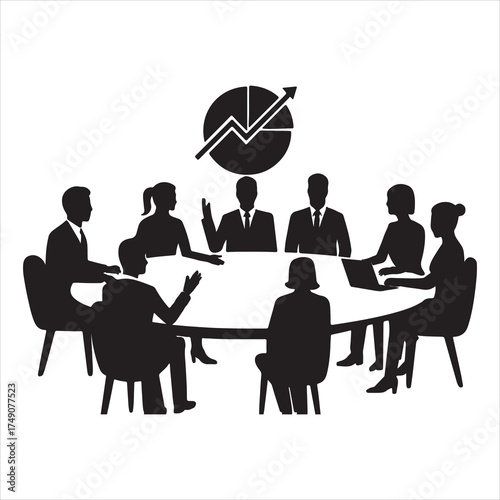 Business meeting teamwork discussion concept people around round table silhouette vector