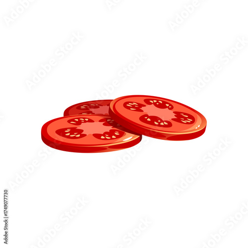 Fresh Sliced Tomato Rounds Isolated on a White Background, Ready for Culinary Use