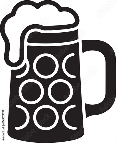 Beer Mug Oktoberfest Vector Icon, Dark Lager Drink, Black Design Element For Pub Sign