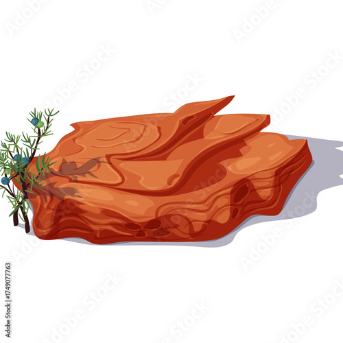 Rustic Brown Rock Formation with Green Sprig of Juniper Berries