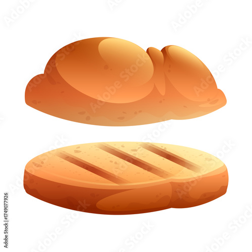 Burger Bun halves, top and bottom, isolated on white background, realistic illustration