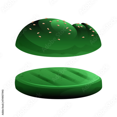 Green Burger Bun Sliced in Half Isolated on White Background Vector Illustration