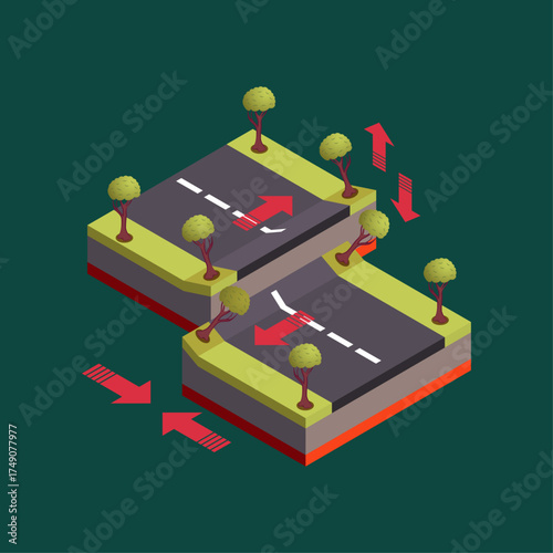 Illustrating Seismic Fault Lines and Earthquakes With Upward and Downward Movement of Tectonic Plates