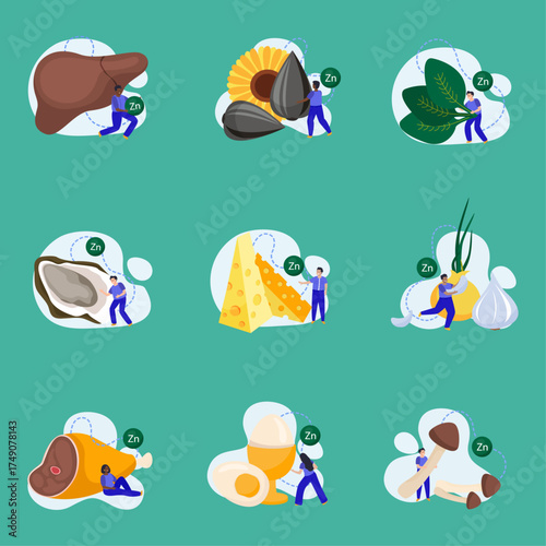 Zinc-rich foods illustration showing various sources of zinc and their health benefits
