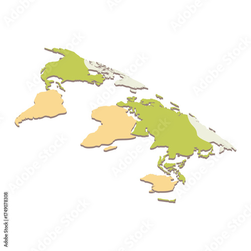 Conceptual World Map Illustration with Continents in Perspective