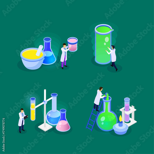 Diverse Laboratory Scenes Depicting Scientific Research and Chemical Experiments