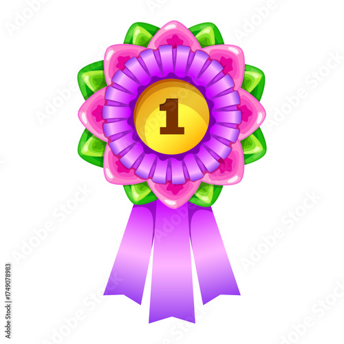 Award Ribbon with Gold Number 1 for First Place Victory and Celebration