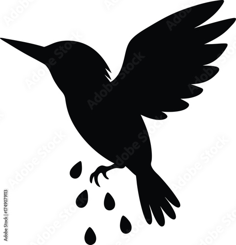 silhouette of a kingfisher shaking off water drop