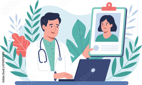 Doctor consulting patient virtually via laptop for telemedicine healthcare services