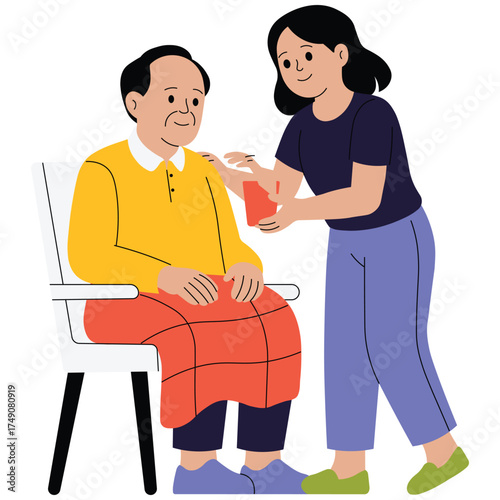 Elderly man caring lovingly for grandchild showing family bonding Illustration