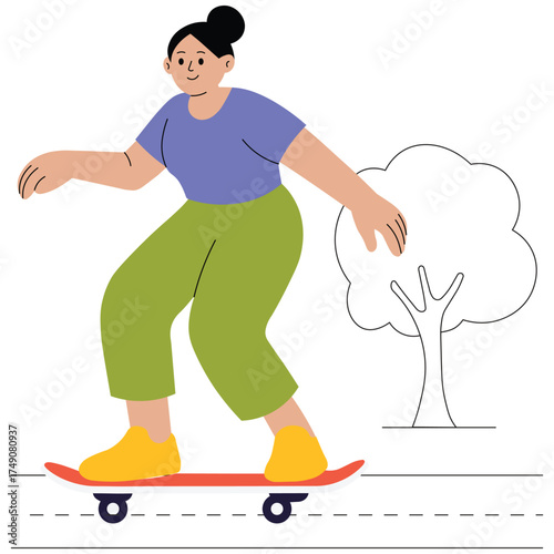 Young person performing skateboarding tricks outdoors with energy Illustration